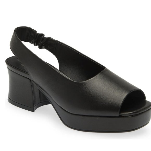 Jeffrey Campbell Shoes - Jeffrey Campbell Extendo Black Leather Platform Sling-Back Sandal